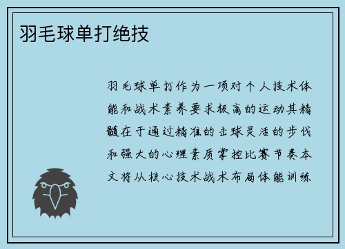 羽毛球单打绝技