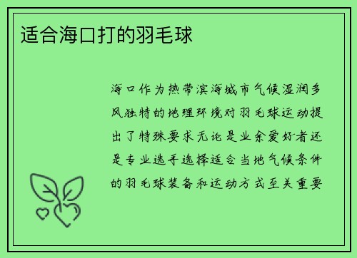 适合海口打的羽毛球