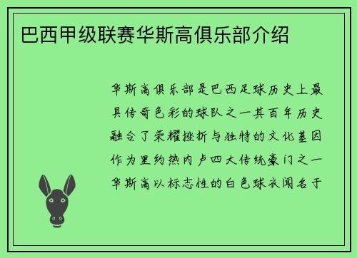巴西甲级联赛华斯高俱乐部介绍